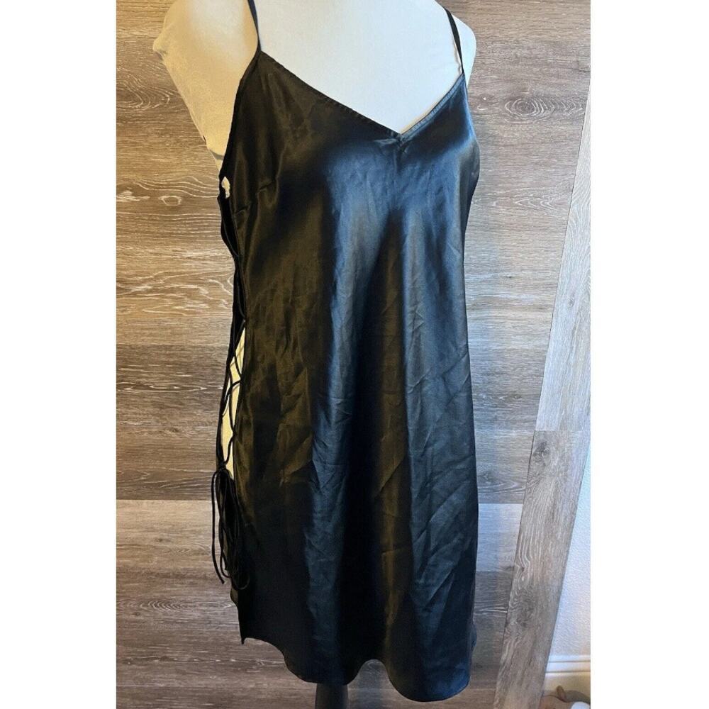 Victoria Secret Satin Slip Dress Lingerie Medium Black Grunge Goth Sexy Nightie